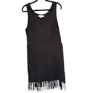 Idyllwind Black Fringe Suede Type Mini Dress LBD Country Boot Barn Sz Large